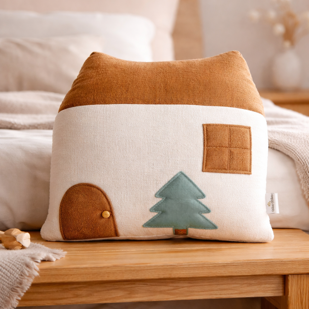 Handmade House Pillow for Kids Room – Nordic Nursery Decorative Cushion