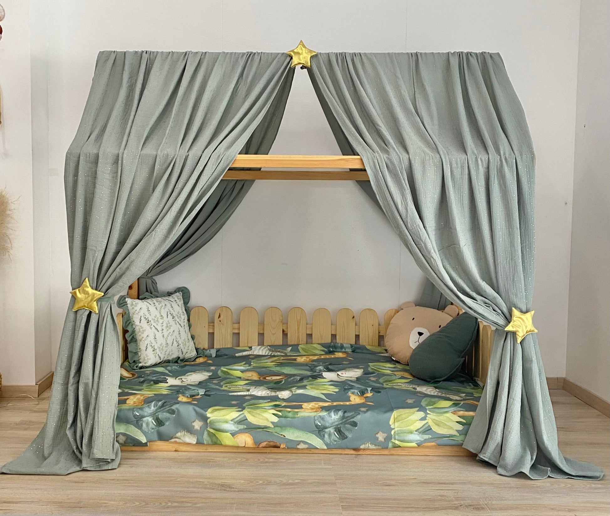 Cozy kids reading nook setup with pillows