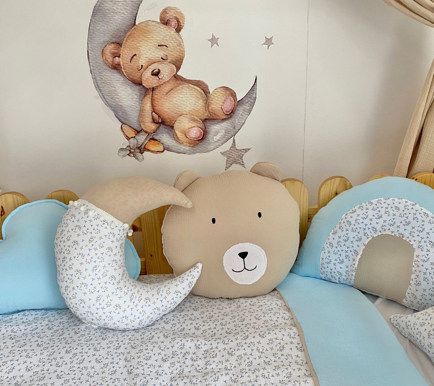 Kids Decorative Pillow Rainbow, Kids Room Decor Cushion Moon