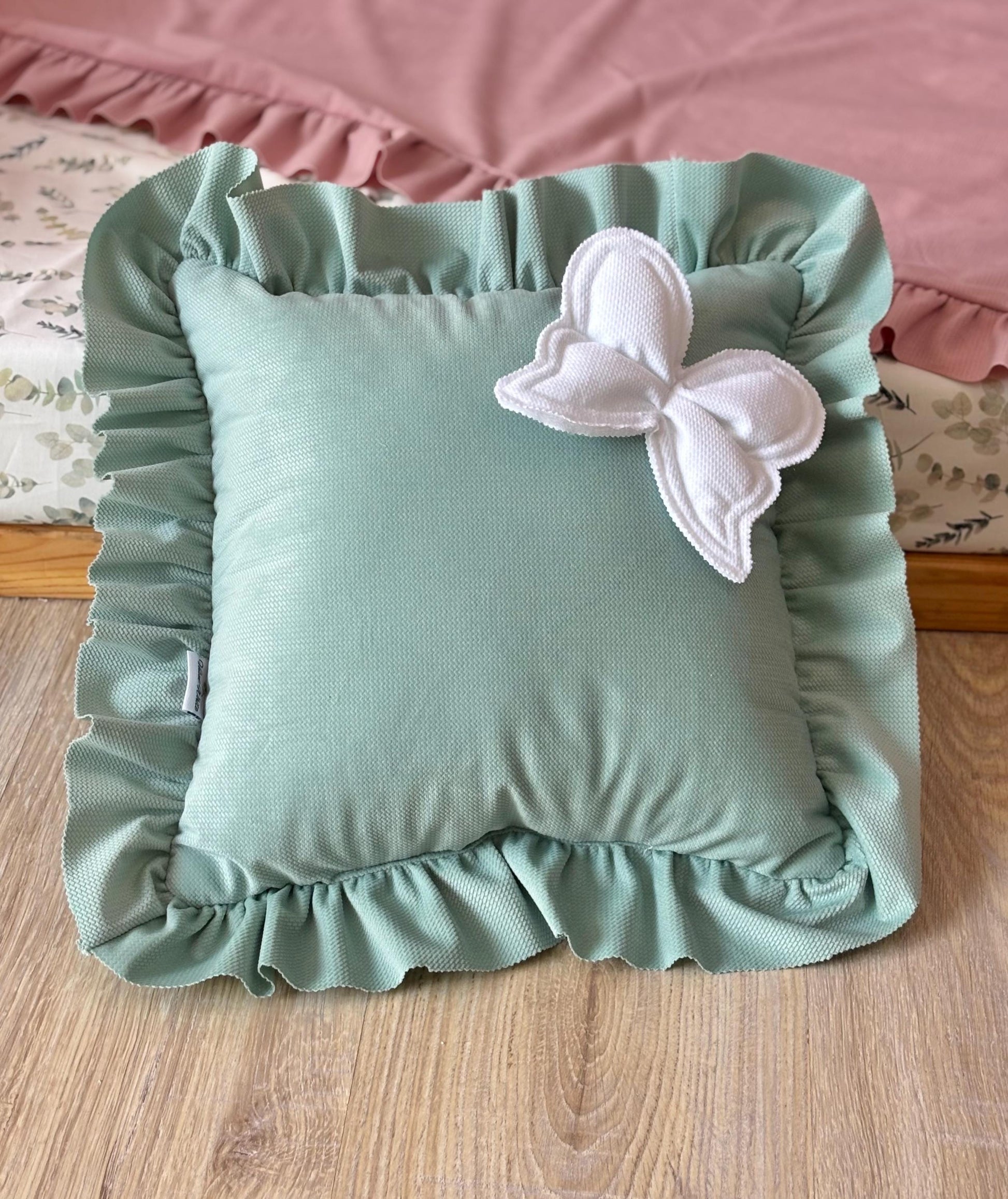Kids Decorative Butterfly Pillow, Kids Room Decor Cushion with ruffles, Romantic Themed Children's Room, Handmade Flower Pillow