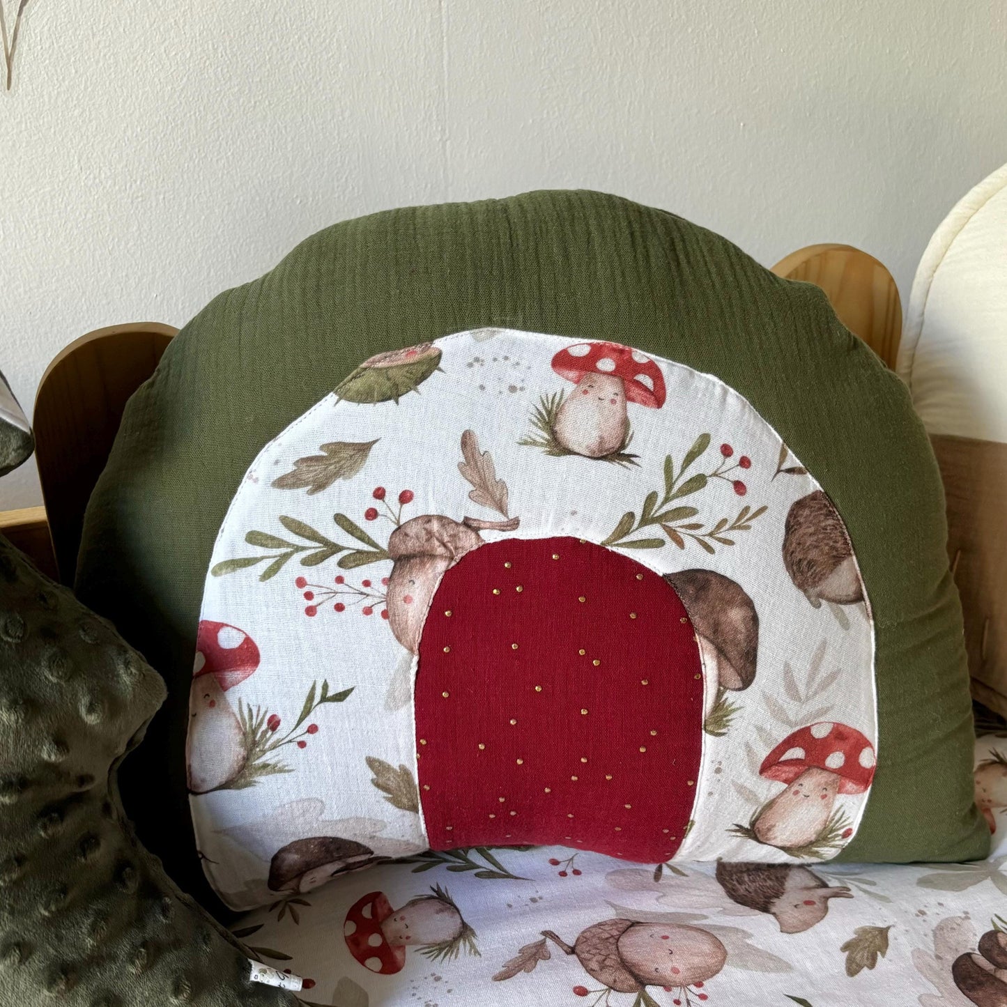 Kids Decorative Forest Friends Pillows, Mushroom Themed Children's Room