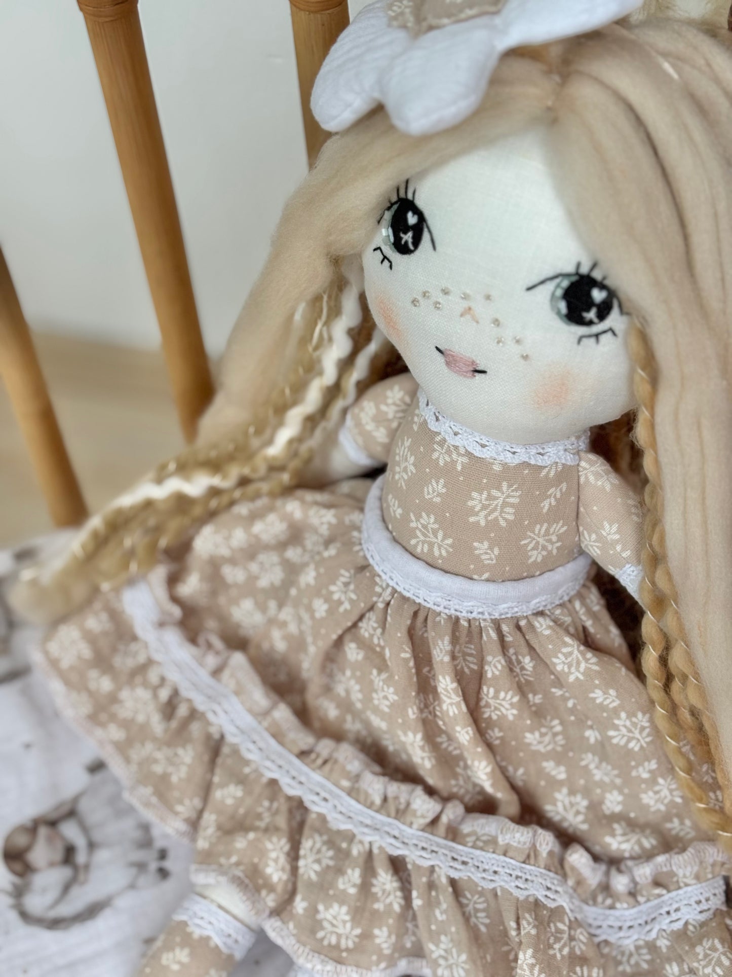 Handmade Cloth Doll – Hand-Stitched Face, Soft Fabric Heirloom Toy