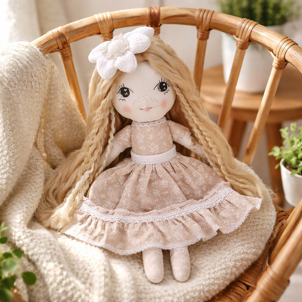 handmade doll, cloth doll, fabric doll, hand stitched doll, soft doll, heirloom toy, nursery decor toy, kids gift, handmade toy, textile doll