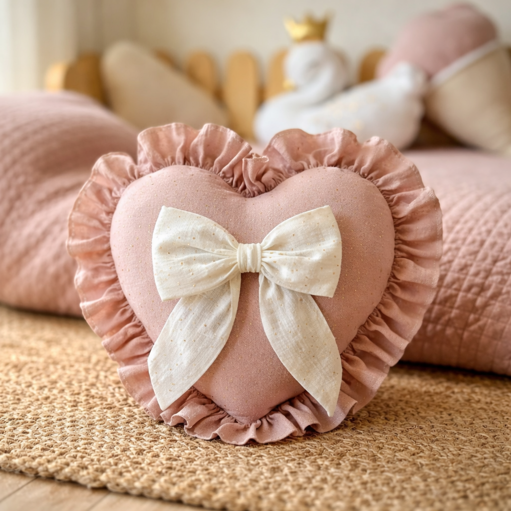 Swan Nursery Pillow with Ruffles – Luxury Baby Girl Decorative Cushion