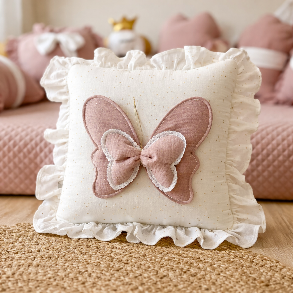 Swan Nursery Pillow with Ruffles – Luxury Baby Girl Decorative Cushion