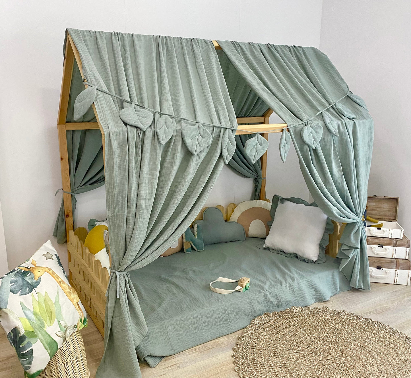 Muslin Canopy | Toddler Bed Canopy | Playroom Decor | Reading Nook Canopy | Safari Animals Bed Canopy | Baby Bed Canopy | Kids Bed Tent