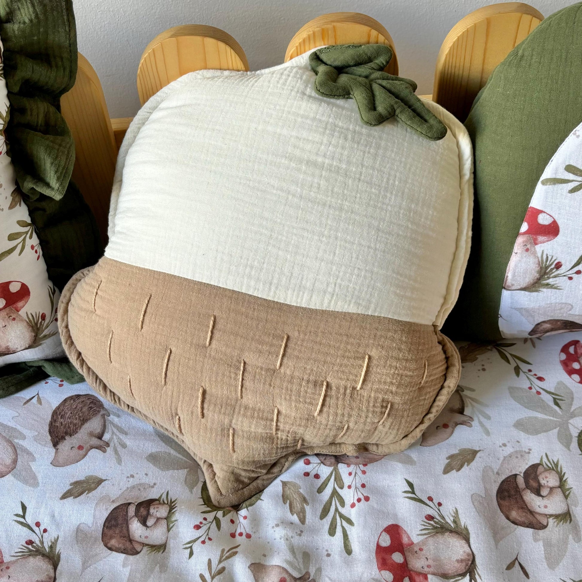 Kids Decorative Forest Friends Pillows, Mushroom Themed Children's Room